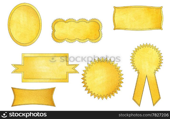 Gold Set Labels, Isolated On White Background