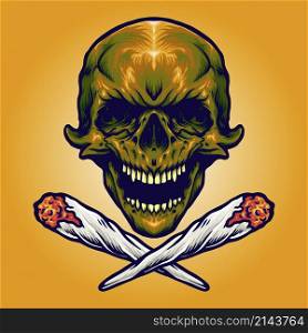 Gold Skull Smoking Marijuana Vector illustrations for your work Logo, mascot merchandise t-shirt, stickers and Label designs, poster, greeting cards advertising business company or brands.