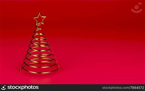 Gold spiral Christmas tree on red background