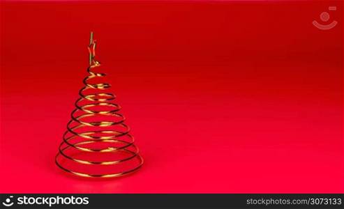 Gold spiral Christmas tree spin on red background