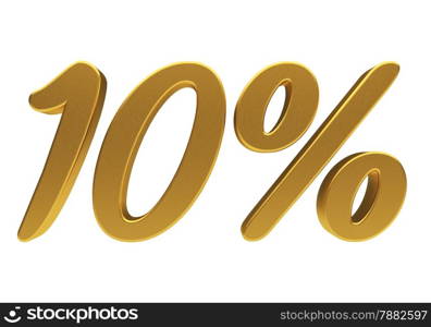 Gold ten percent off. Discount 10. 3D illustration