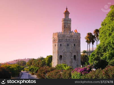 Gold Tower at sunrise in Seville, Spain.