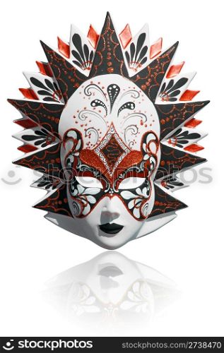 Gold traditional venetian carnival mask isolated on white. Venice, Italy.