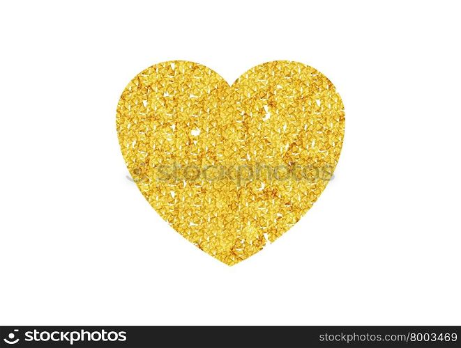 Gold Valentines heart sparkles on white background. Golden heart sparkles on white background. Gold glitter design for Valentine Day celebration event