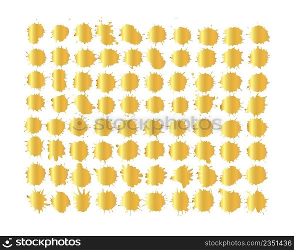 Gold watercolor splashes isolated on white background. Art illustration. Gold watercolor splashes set