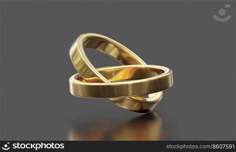 Gold wedding ring isolated on grey background. 3d render