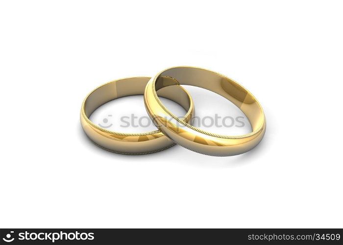 Gold wedding rings isolated on white background.