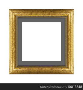 gold wooden frame for picture or photo, frame for a mirror isolated on white background. With clipping path