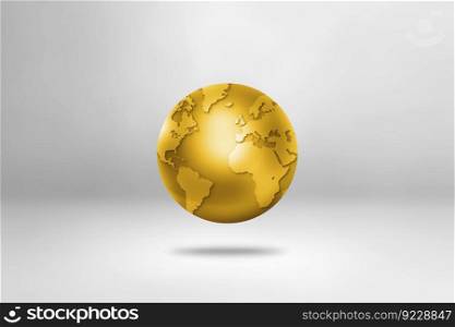 Gold world globe isolated on white background. 3D illustration. Gold world globe isolated on white background