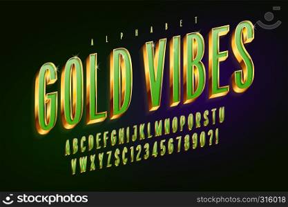 Golden 3d green glossy font, gold letters and numbers. Swatch color control. Golden 3d green glossy font, gold letters and numbers.