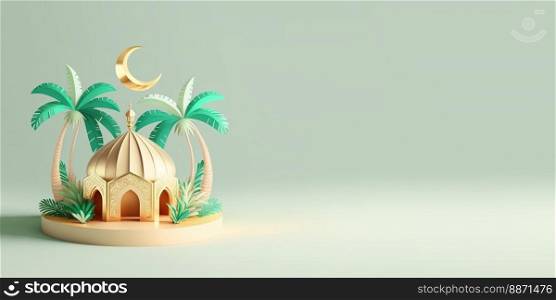 Golden 3D Mosque Illustration for Islamic Festival Banner