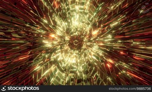 Golden 4k uhd abstract tunnel with glowing neon 3d illustration design artwork background wallpaper. Golden abstract tunnel with glowing neon 3d illustration design artwork background wallpaper