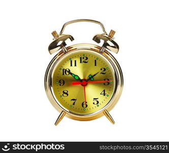 golden alarm clock isolated on a white background