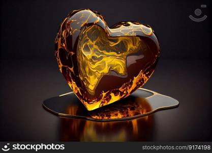 golden amber stone with heart shape illustration Generative AI.