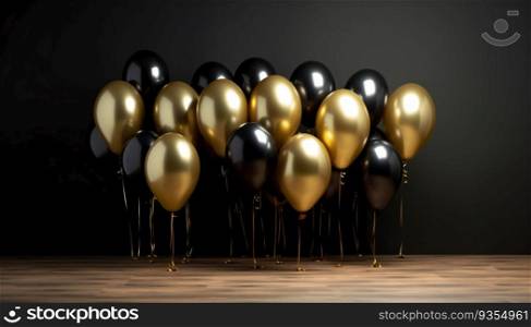 Golden and yellow balloons in the room, birthday and party decoration. Generative ai art