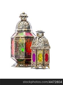 Golden arabic lantern. Oriental holidays decoration