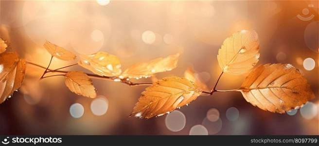 Golden autumn leaves. Thanksgiving backdrop with blurred bokeh foliage. Generative AI