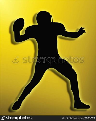 Golden Back Silhouette American Football Quarterback Aiming to Throw Ball