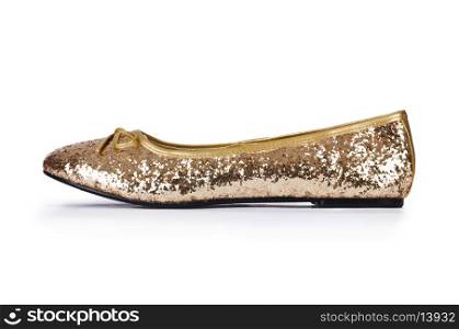 Golden ballet shoes isolated on white