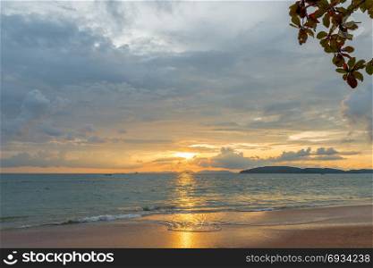 golden beautiful sunset and seascape in Krabi province, Thailand