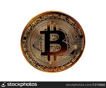 Golden Bitcoin Coin Close Up Isolated