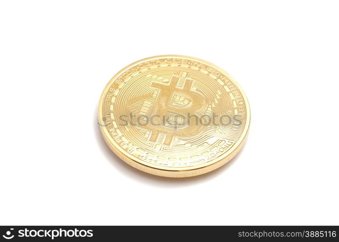 Golden Bitcoin coin isolated on white