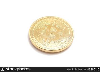 Golden Bitcoin coin isolated on white