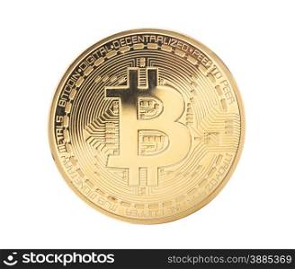 Golden Bitcoin coin isolated on white