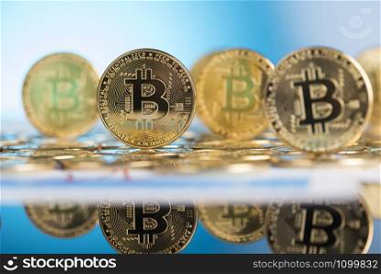 Golden Bitcoin Coin, virtual money, financial concept