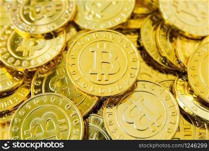 Golden bitcoin coins background, Digital currency, Crypto currency golden coin