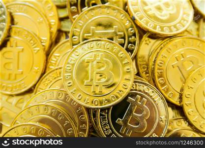 Golden bitcoin coins background, Digital currency, Crypto currency golden coin
