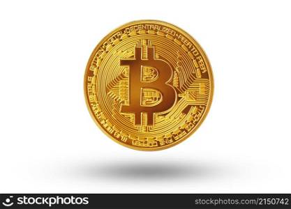 Golden bitcoin isolated on white background. Cryptocurrency, Digital money. Mining of Crypto Concept.