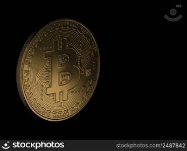 Golden bitcoin on black background with copy space. electronic money isolated. coins are bitcoin and litecoin