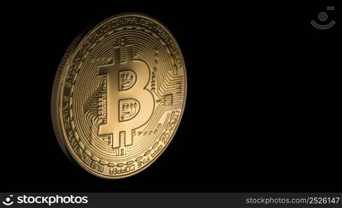 Golden bitcoin on black background with copy space. electronic money isolated. coins are bitcoin and litecoin