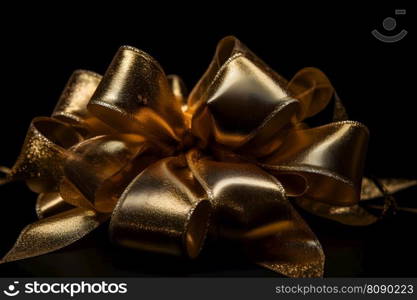 Golden bow isolated on black background. Neural network AI generated art. Golden bow isolated on black background. Neural network AI generated