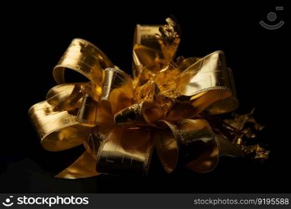 Golden bow isolated on black background. Neural network AI generated art. Golden bow isolated on black background. Neural network AI generated
