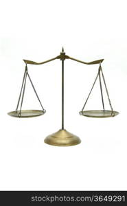 golden brass scales of justice on white