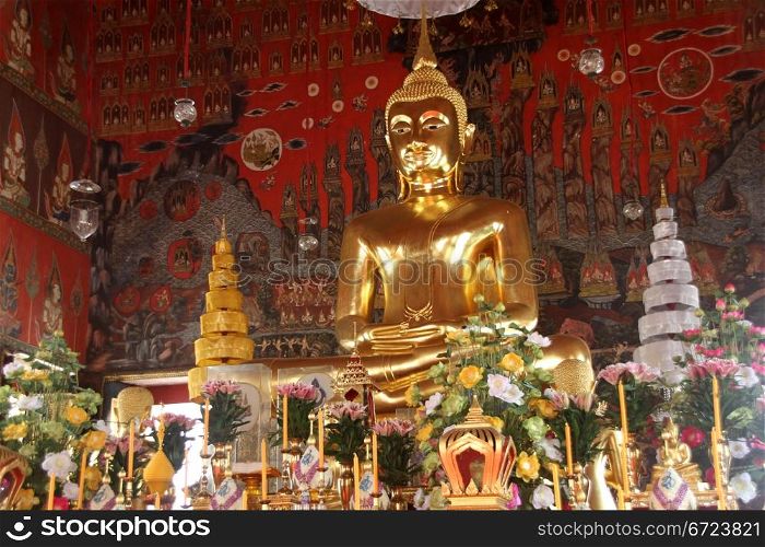 Golden Buddha in temple, Wat Saket Ratcha Wora Maha Wihan, Bangkok, Thailand
