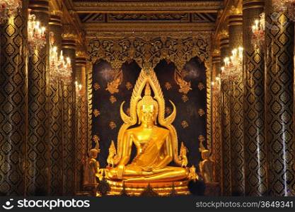 golden buddha statue image in Phisanulok Temple Thailand