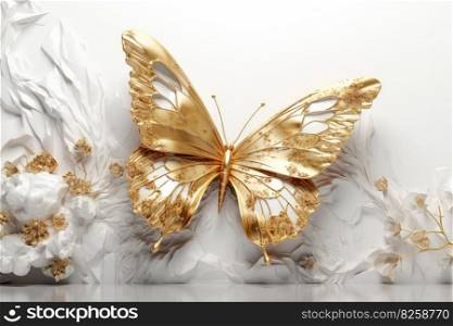 Golden butterfly wallpaper. Decorative gold art. Generate Ai. Golden butterfly wallpaper. Generate Ai