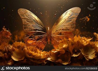 Golden butterfly wallpaper fashion. Design animal natural. Generate Ai. Golden butterfly wallpaper fashion. Generate Ai