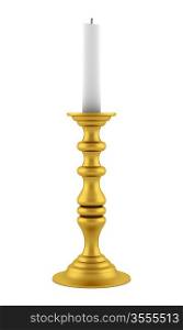 golden candlestick with candle isolated on white background