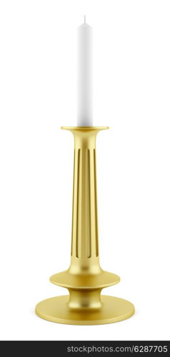 golden candlestick with candle isolated on white background