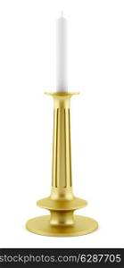 golden candlestick with candle isolated on white background