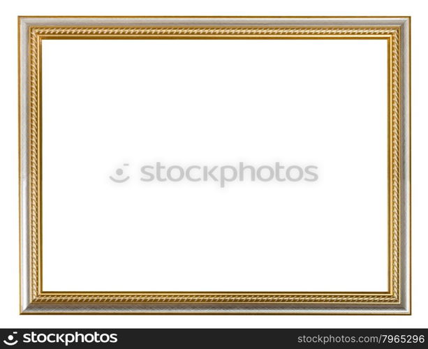 golden carved wooden picture frame with cut out blank space isolated on white background