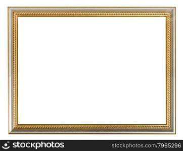 golden carved wooden picture frame with cut out blank space isolated on white background