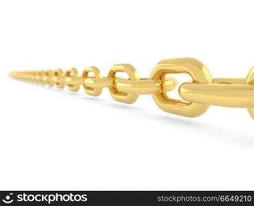 Golden chain on a white background. 3d render illustration.. Golden chain on a white background.
