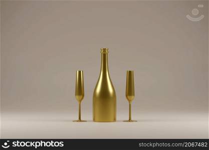 Golden Champagne Bottle For The New Year.3d image