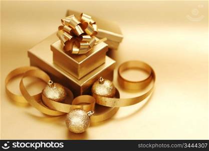 golden christmas background gifts ball