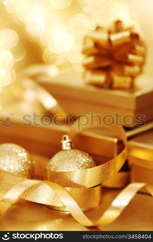 golden christmas background gifts ball